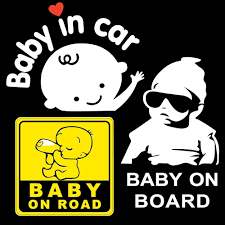 Zestaw Naklejek Bezpieczeństwa 'Baby On Board' - 3 szt.